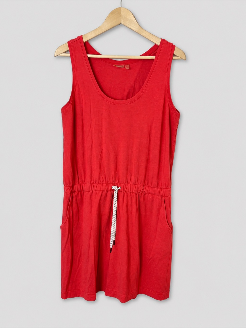 Zella Sleeveless Drawstring Waist Tank Dress with Pockets Athleisure Coral Red
